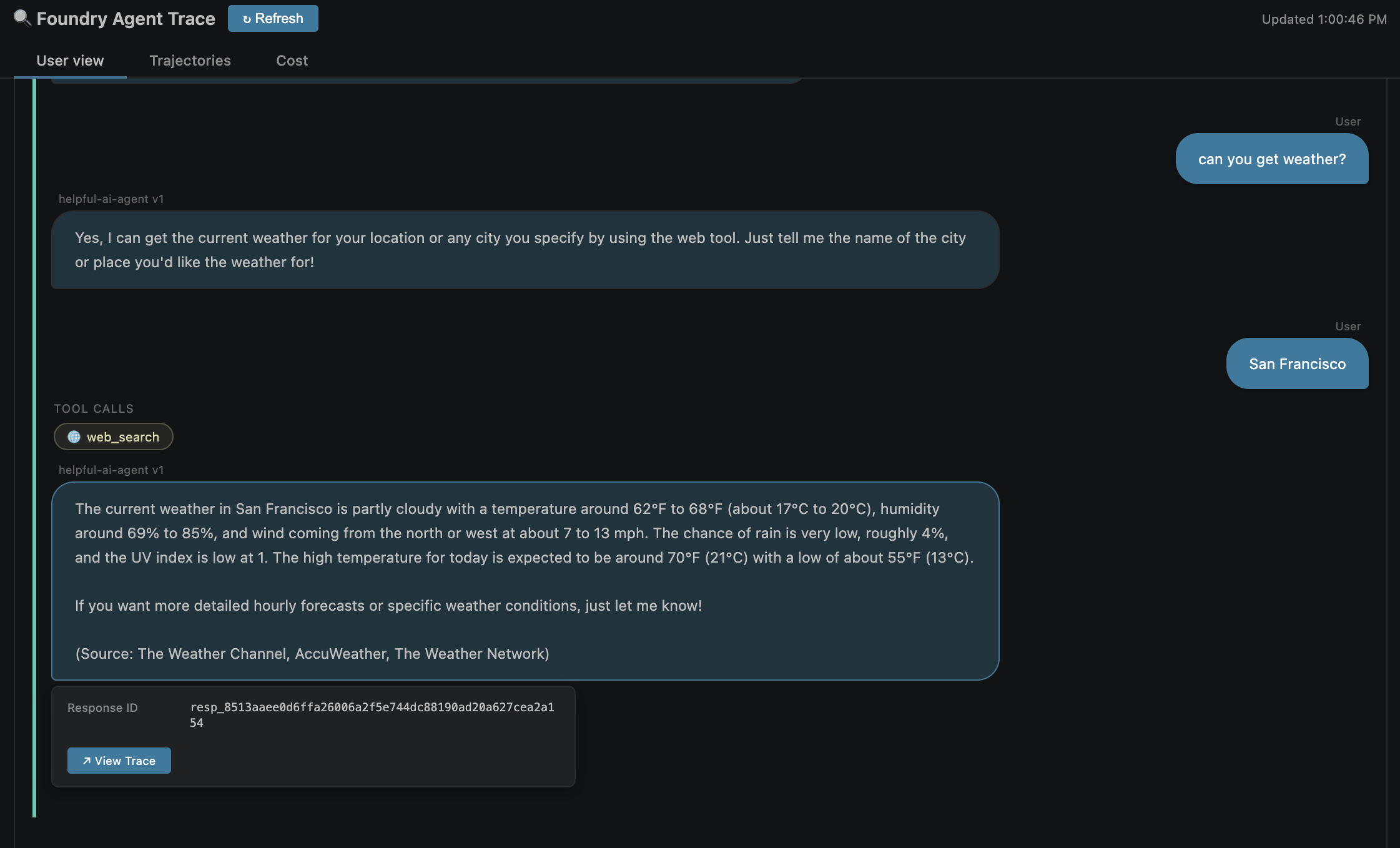 User conversation view